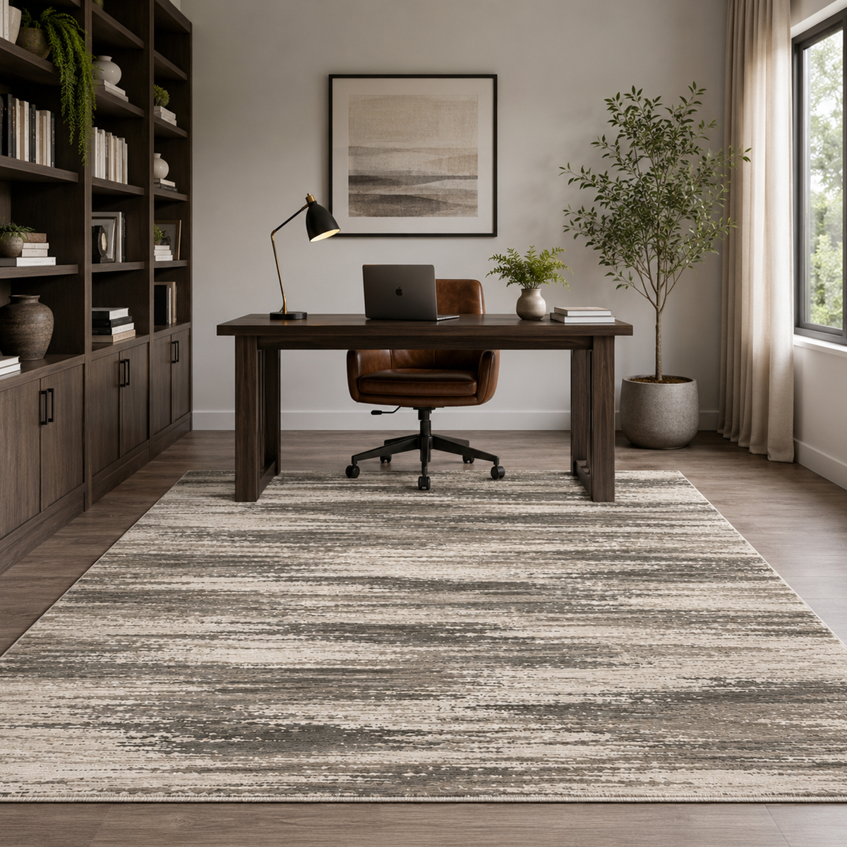 Taupe Brushstroke Abstract Rug