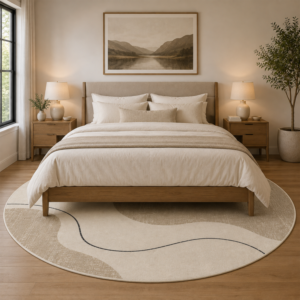 Ivory Abstract Curve Area Rug