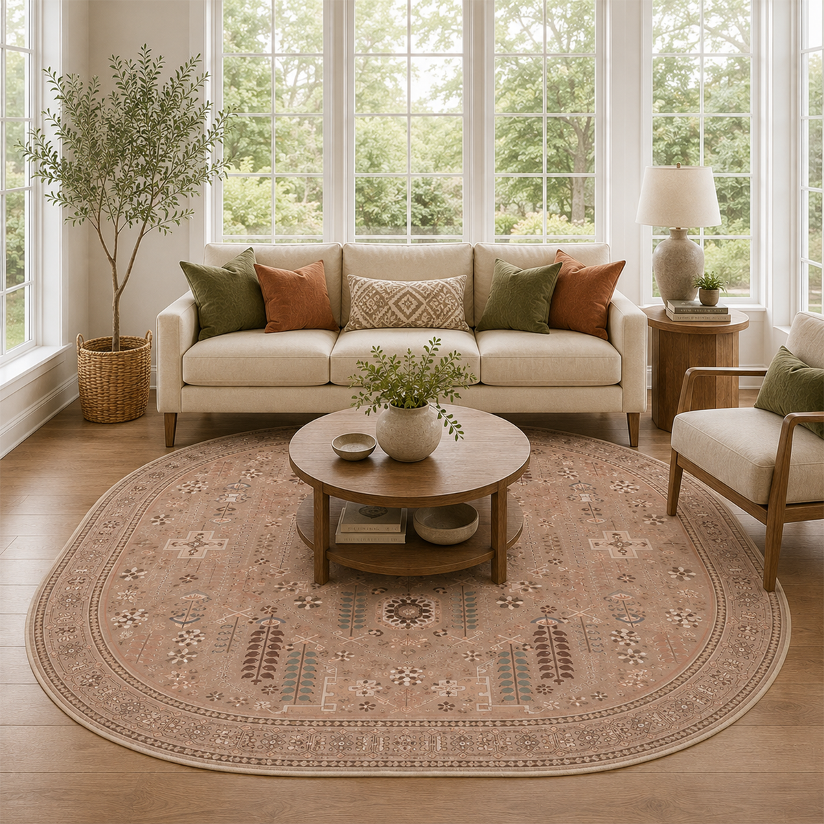 Blush Botanical Medallion Rug
