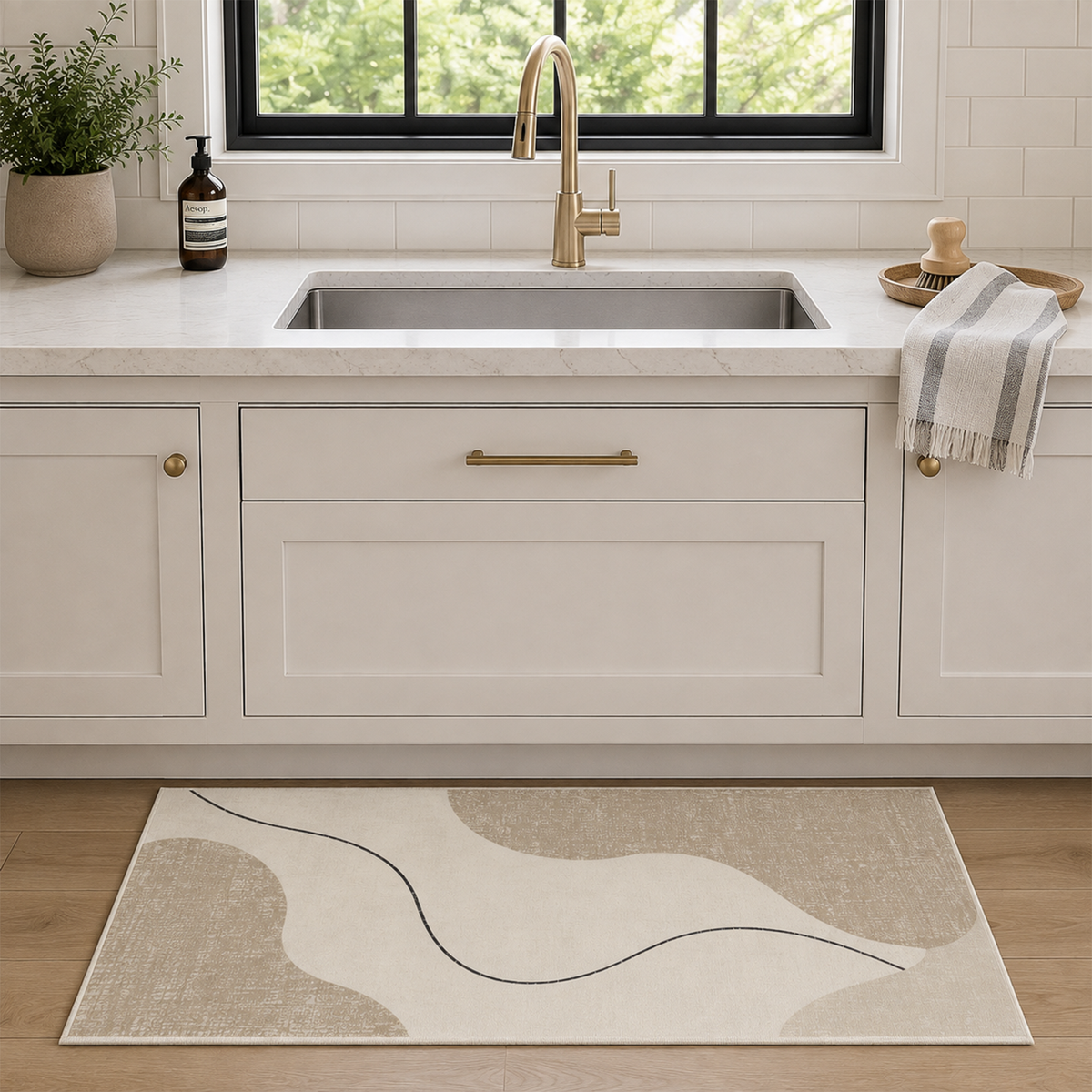 Ivory Abstract Curve Area Rug