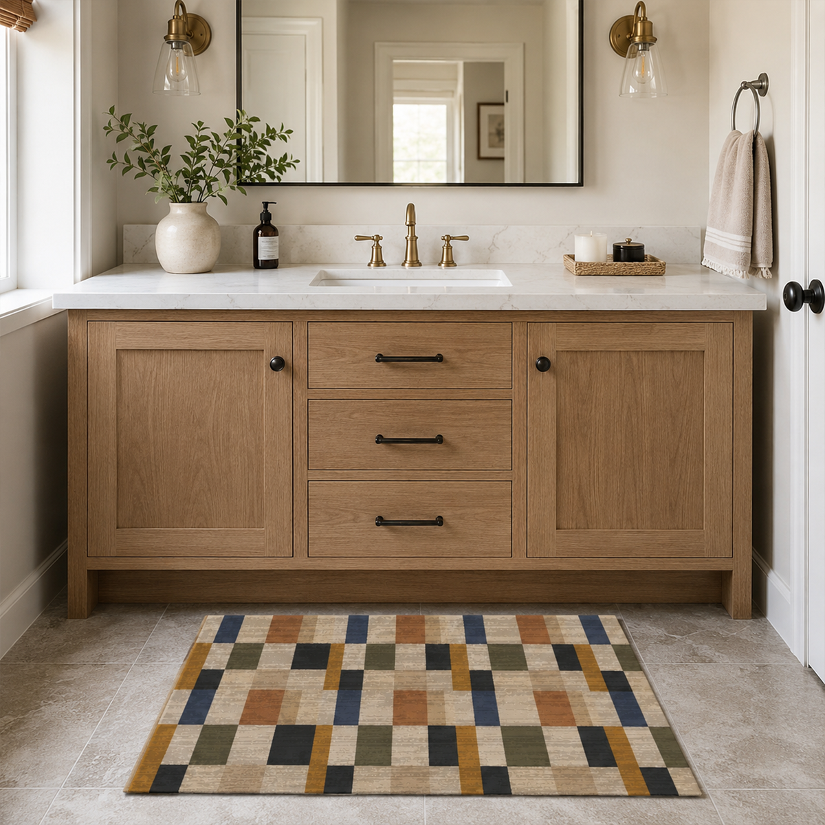 Multicolor Patchwork Grid Rug