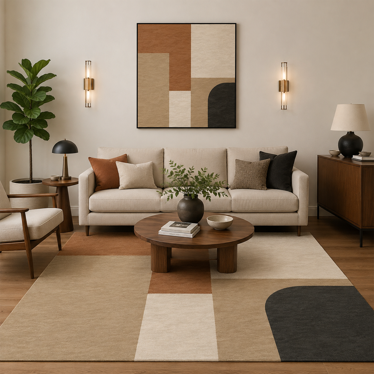 Modern Curved Color Block Area Rug