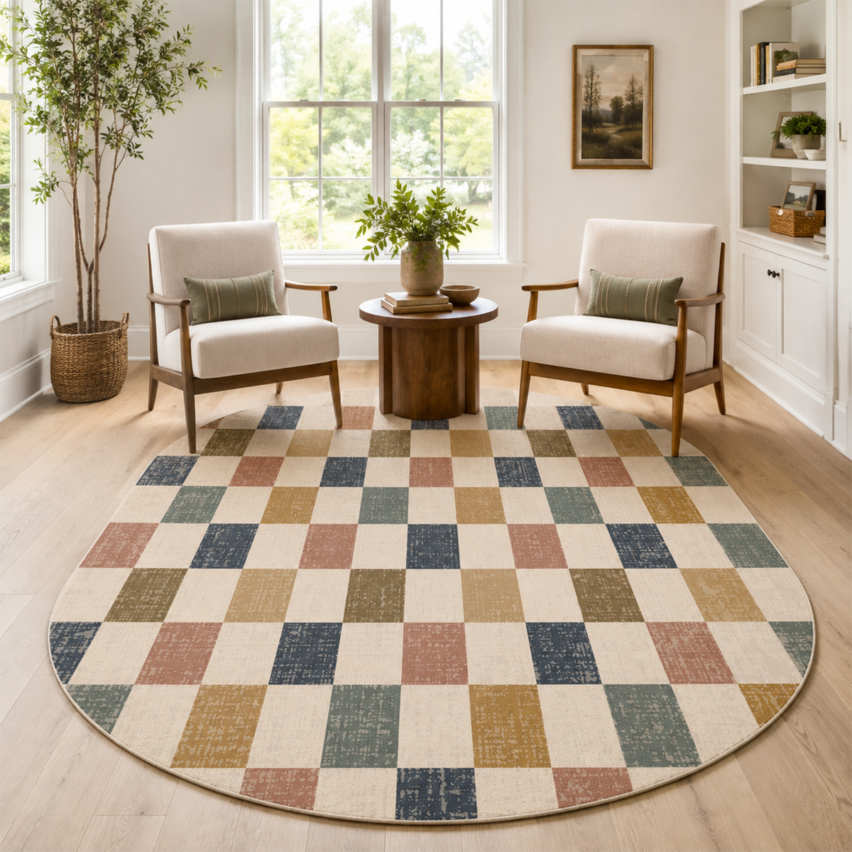 Multicolor Woven Checkerboard Rug
