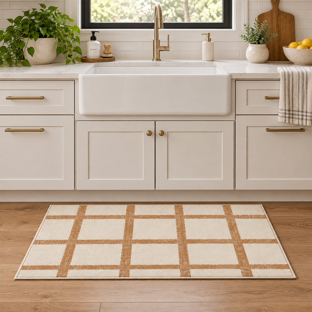 Camel Grid Check Rug