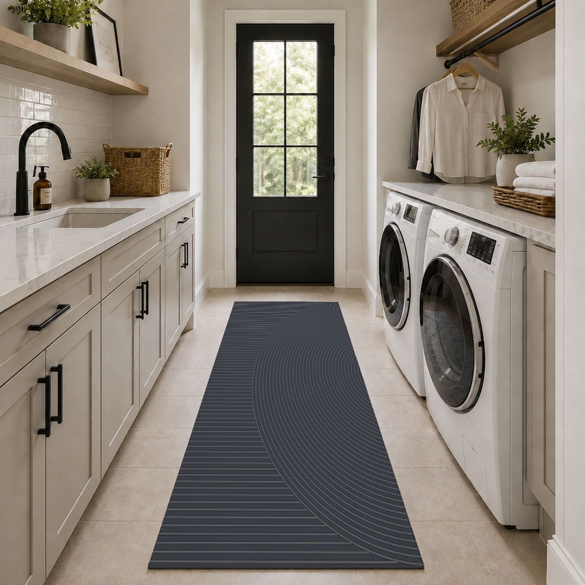 Graphite Concentric Line Rug