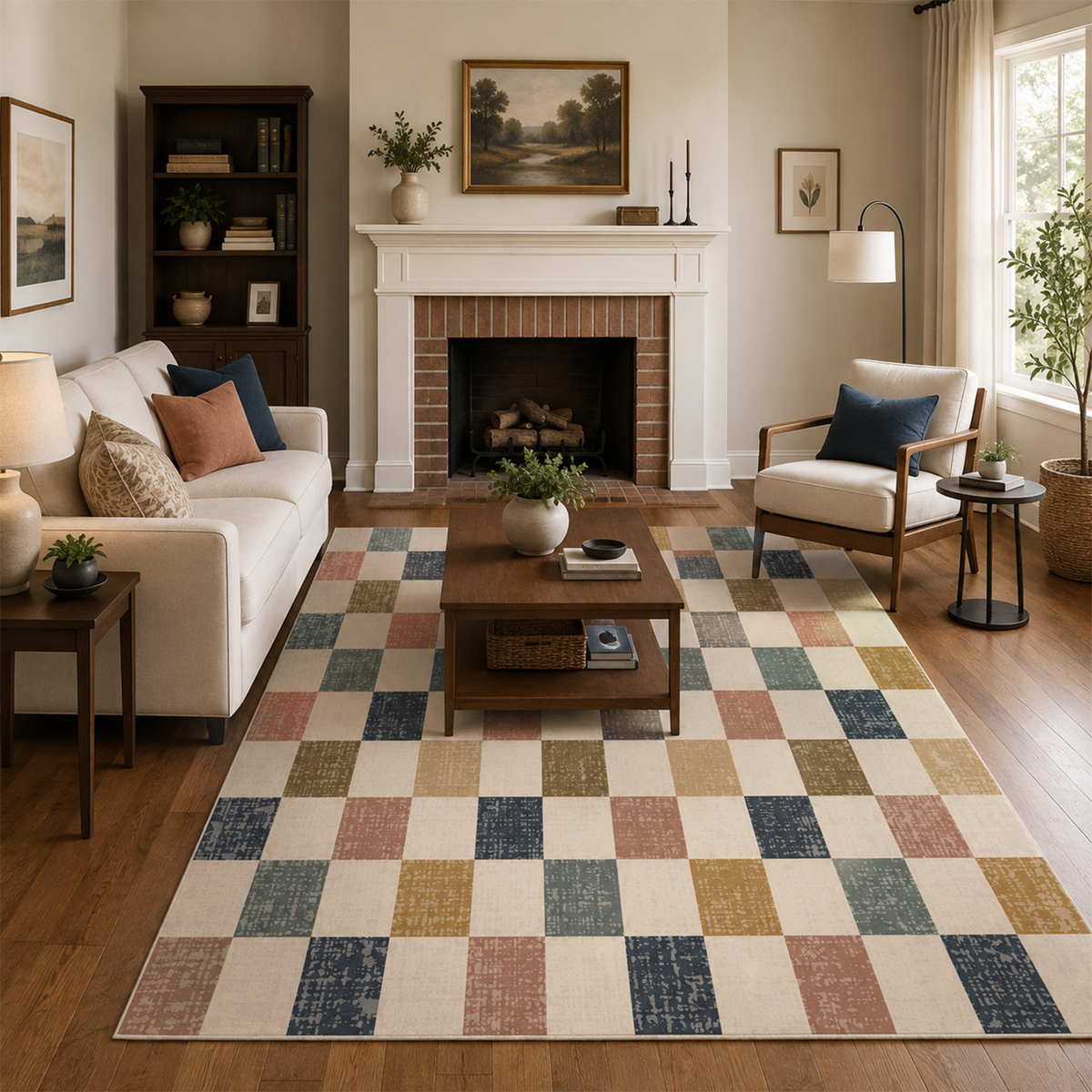 Multicolor Woven Checkerboard Rug