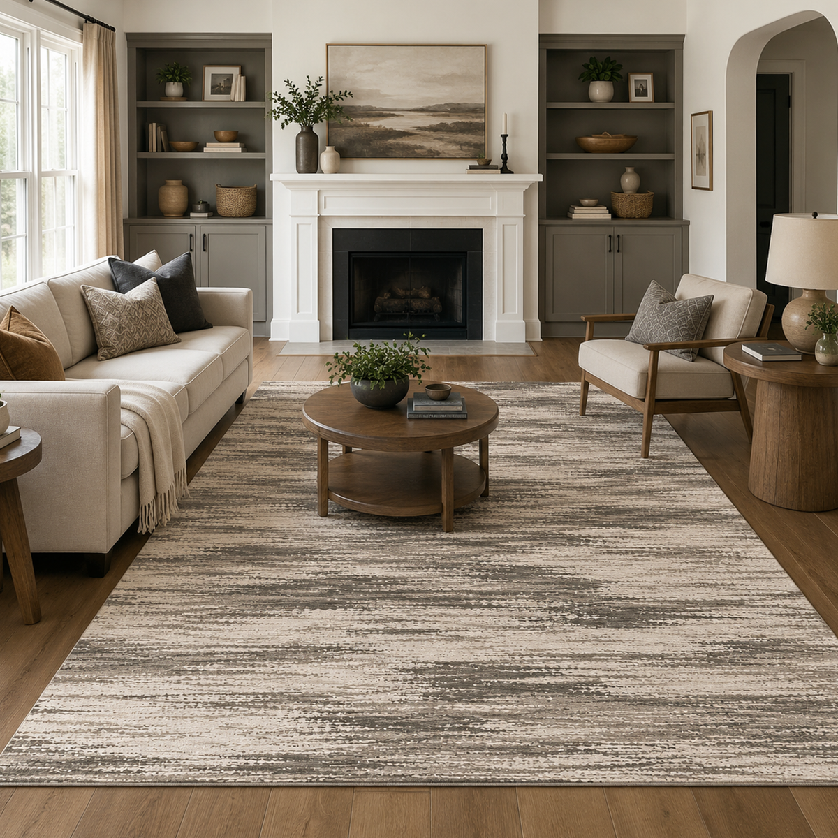 Taupe Brushstroke Abstract Rug