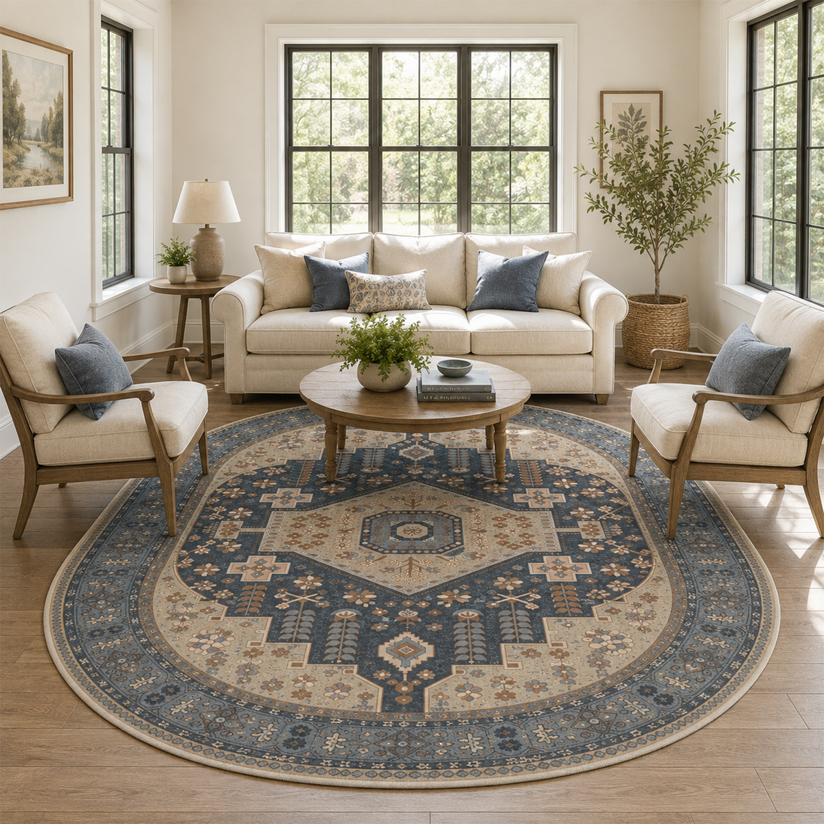 Traditional Navy Medallion Rug