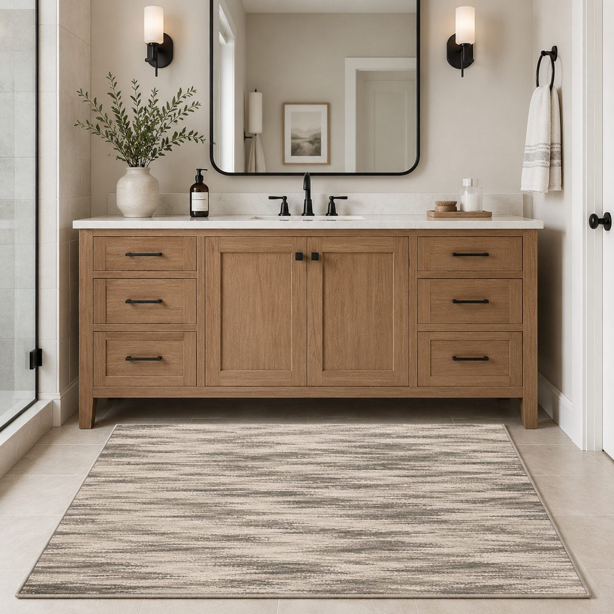 Taupe Brushstroke Abstract Rug