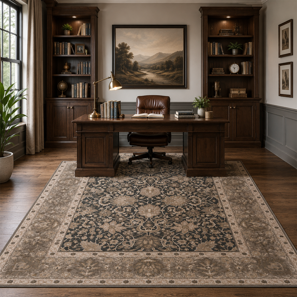 Charcoal Botanical Scroll Rug
