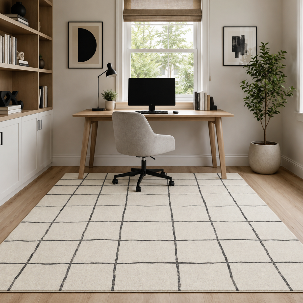 Ivory Sketch Check Rug