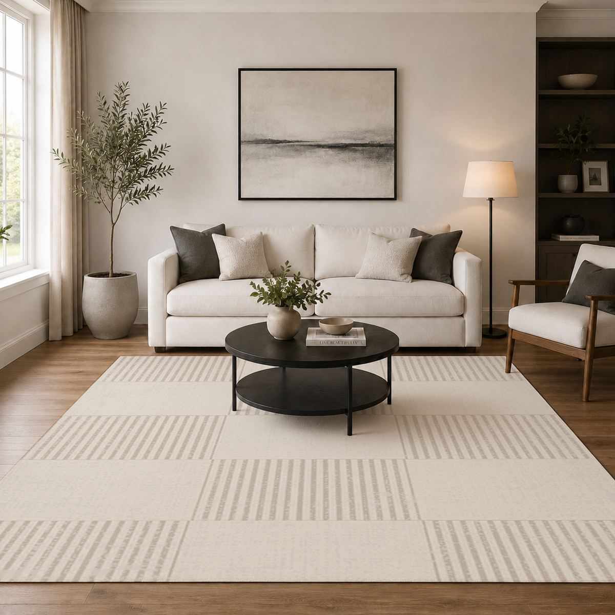 Ivory Pinstripe Check Rug