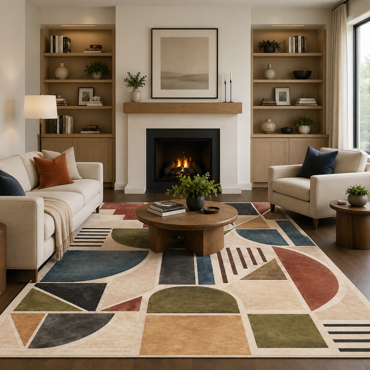 Modern Abstract Geometric Washable Area Rug