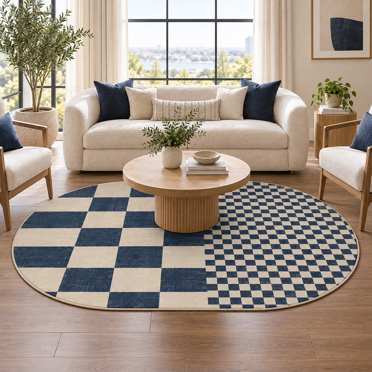 Navy Split Checker Rug
