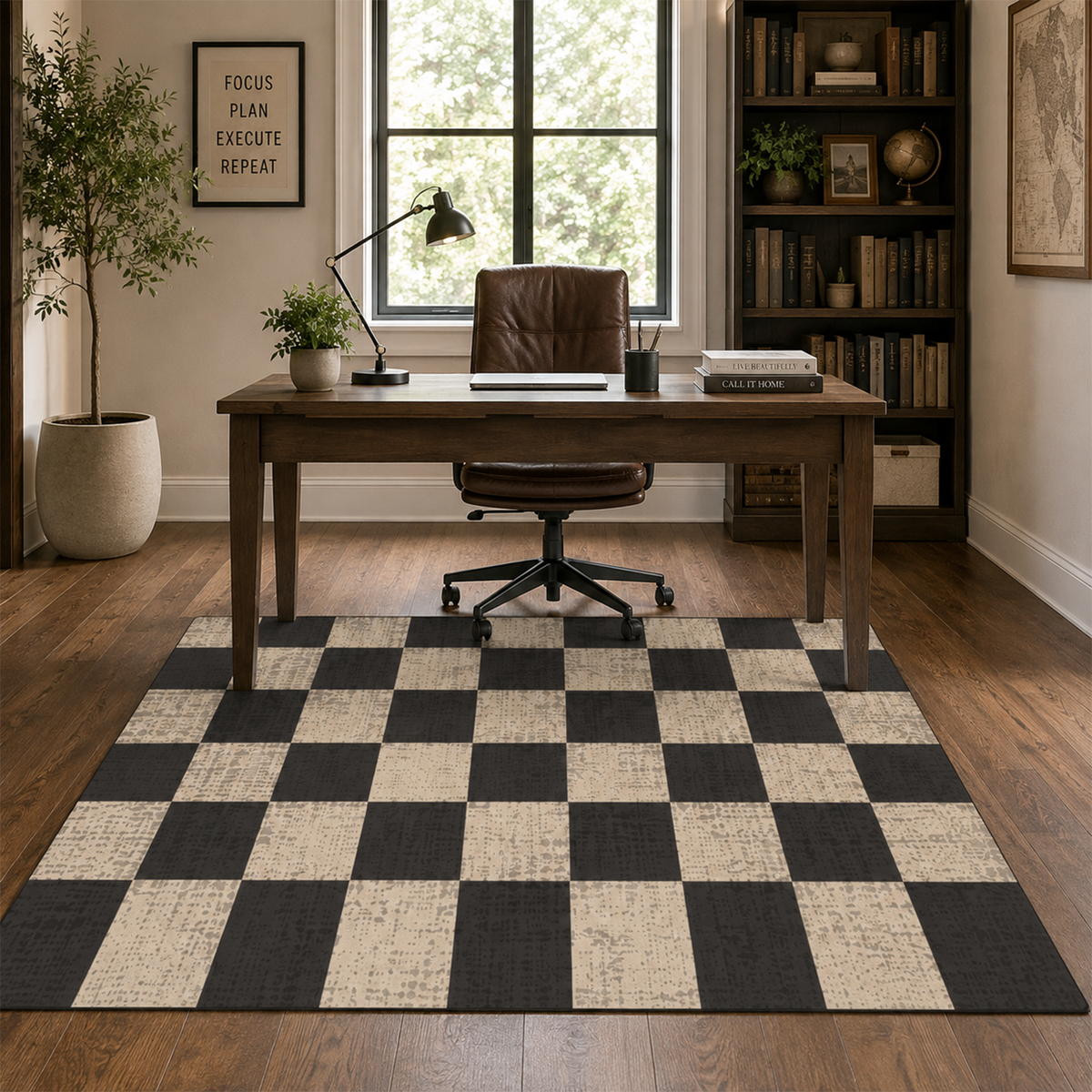 Classic Two-Tone Checkerboard Rug