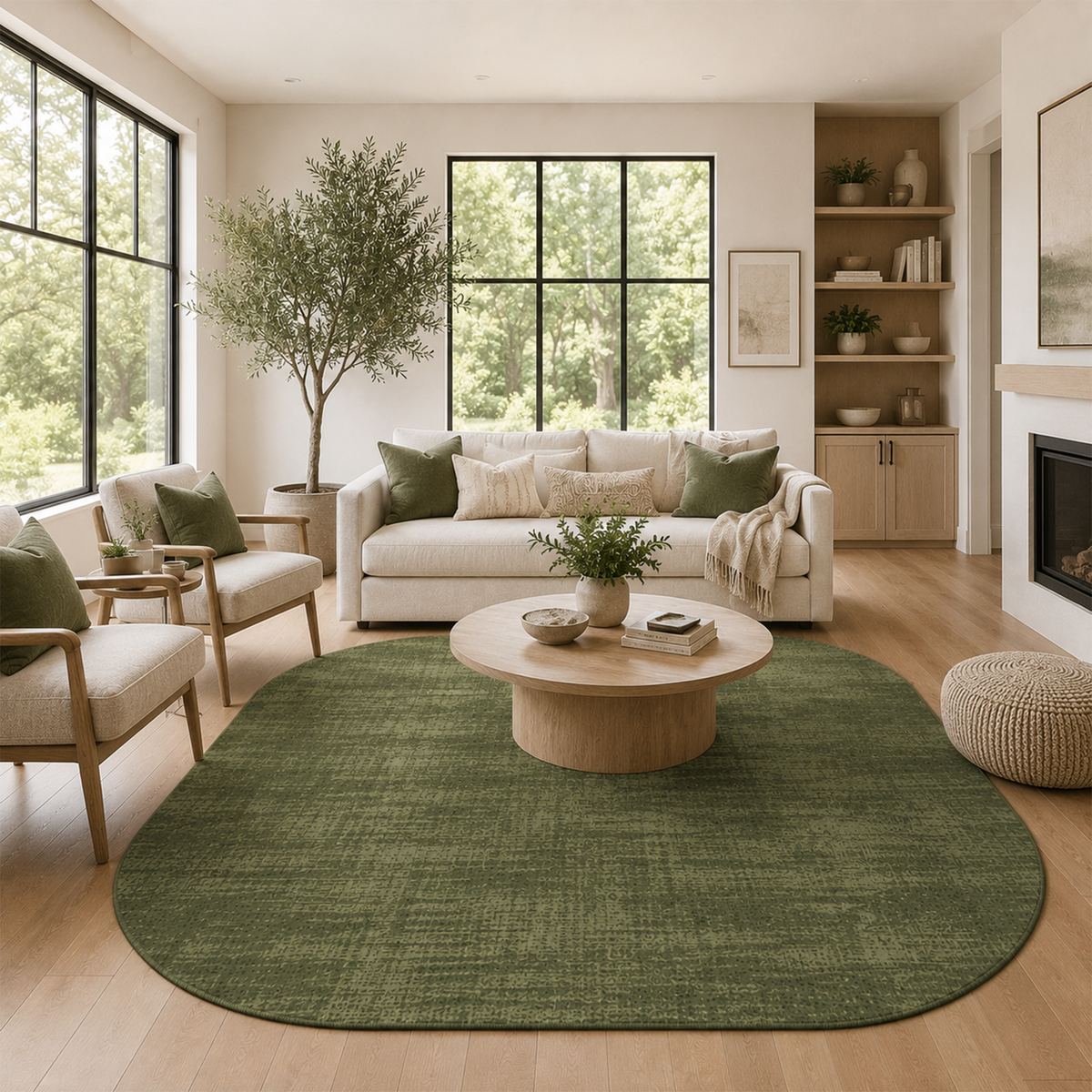 Olive Green Distressed Area Rug