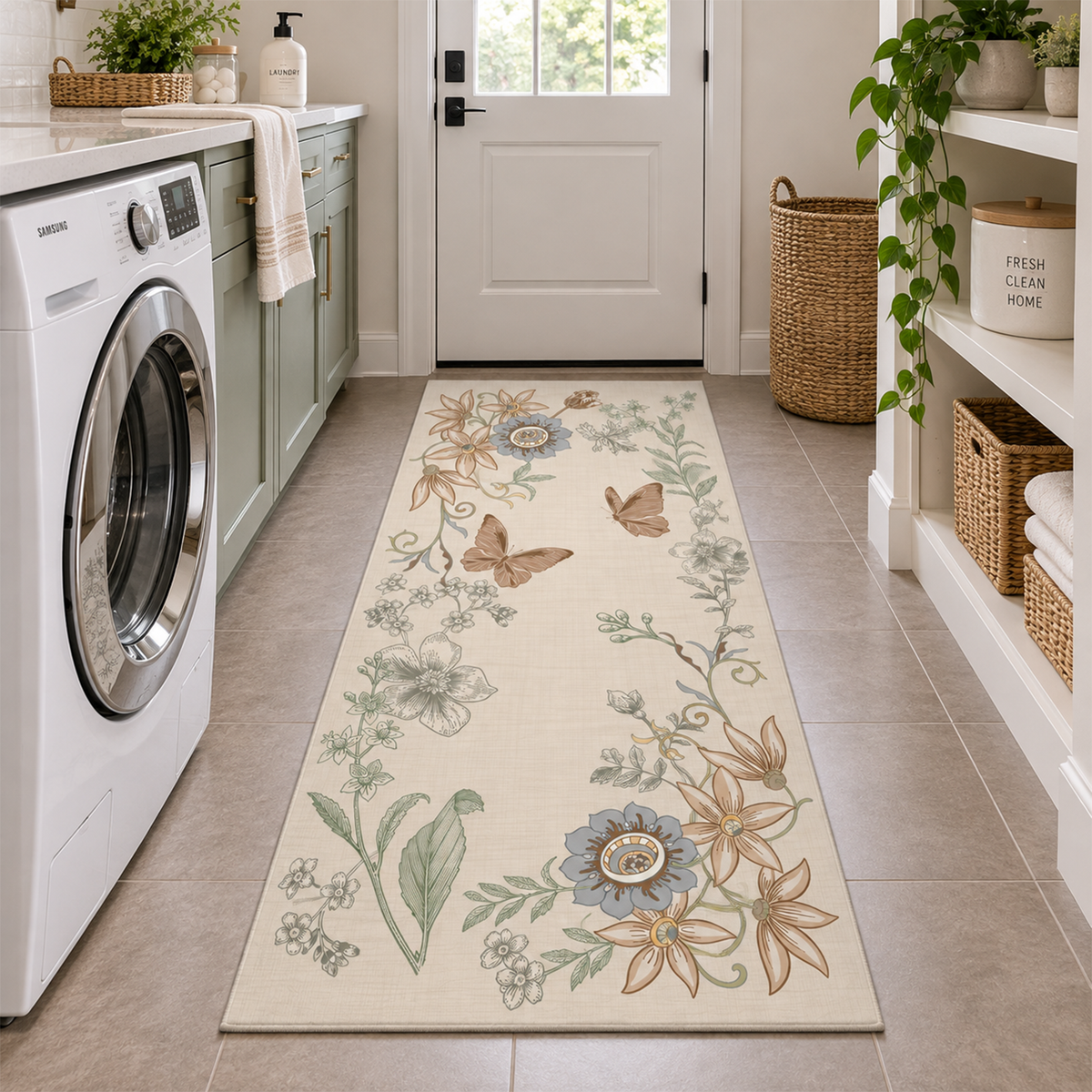 Vintage Botanical Butterfly Rug