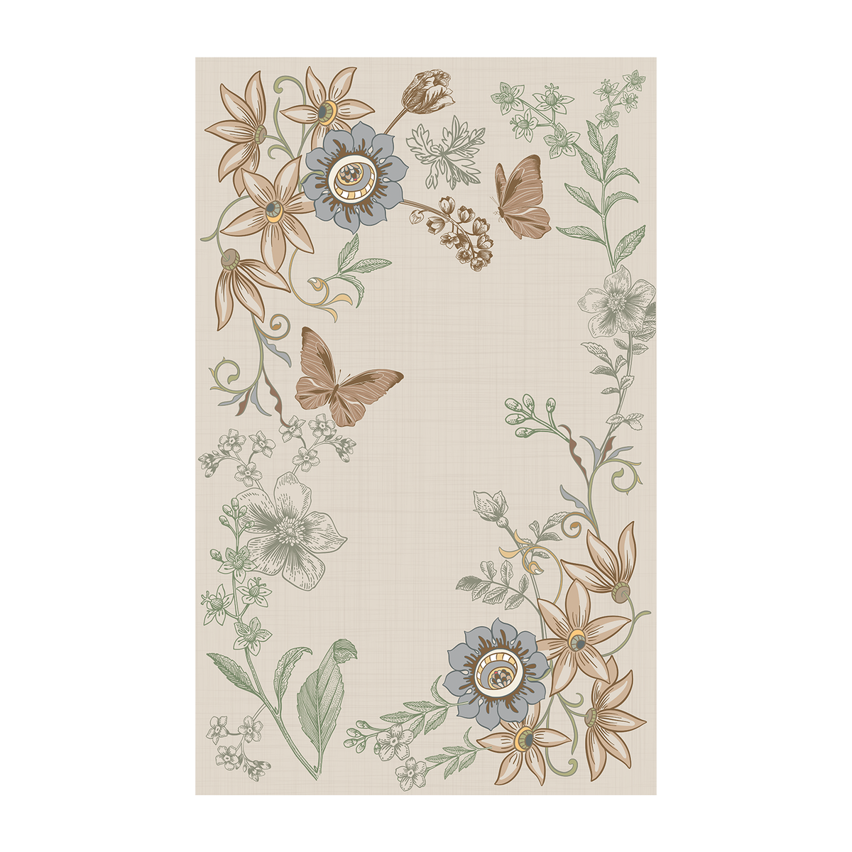 Vintage Botanical Butterfly Rug