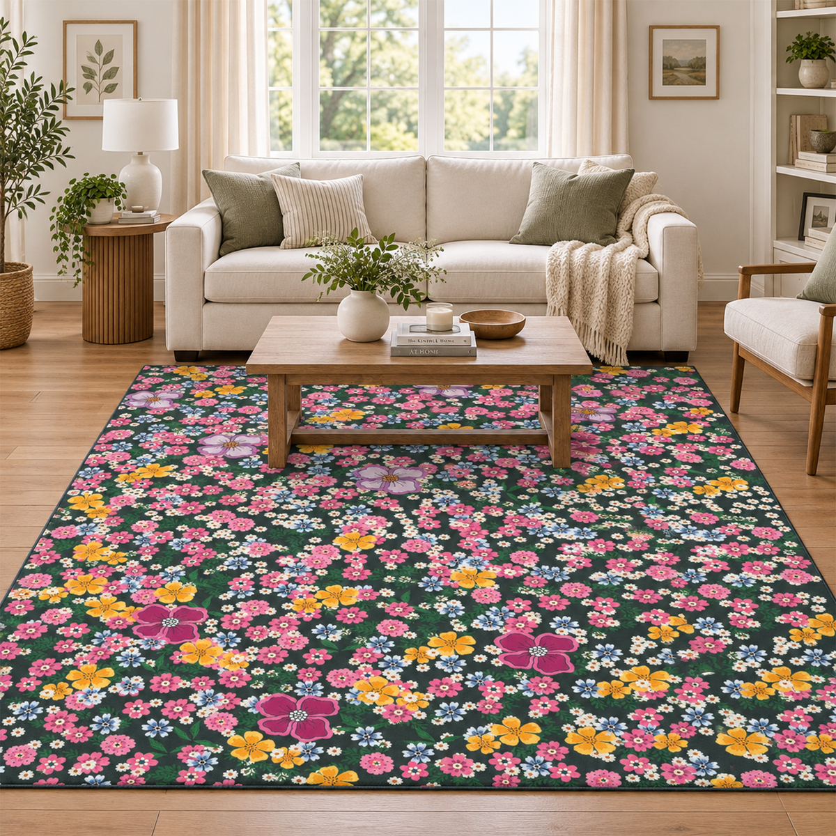 Midnight Blossom Garden Rug