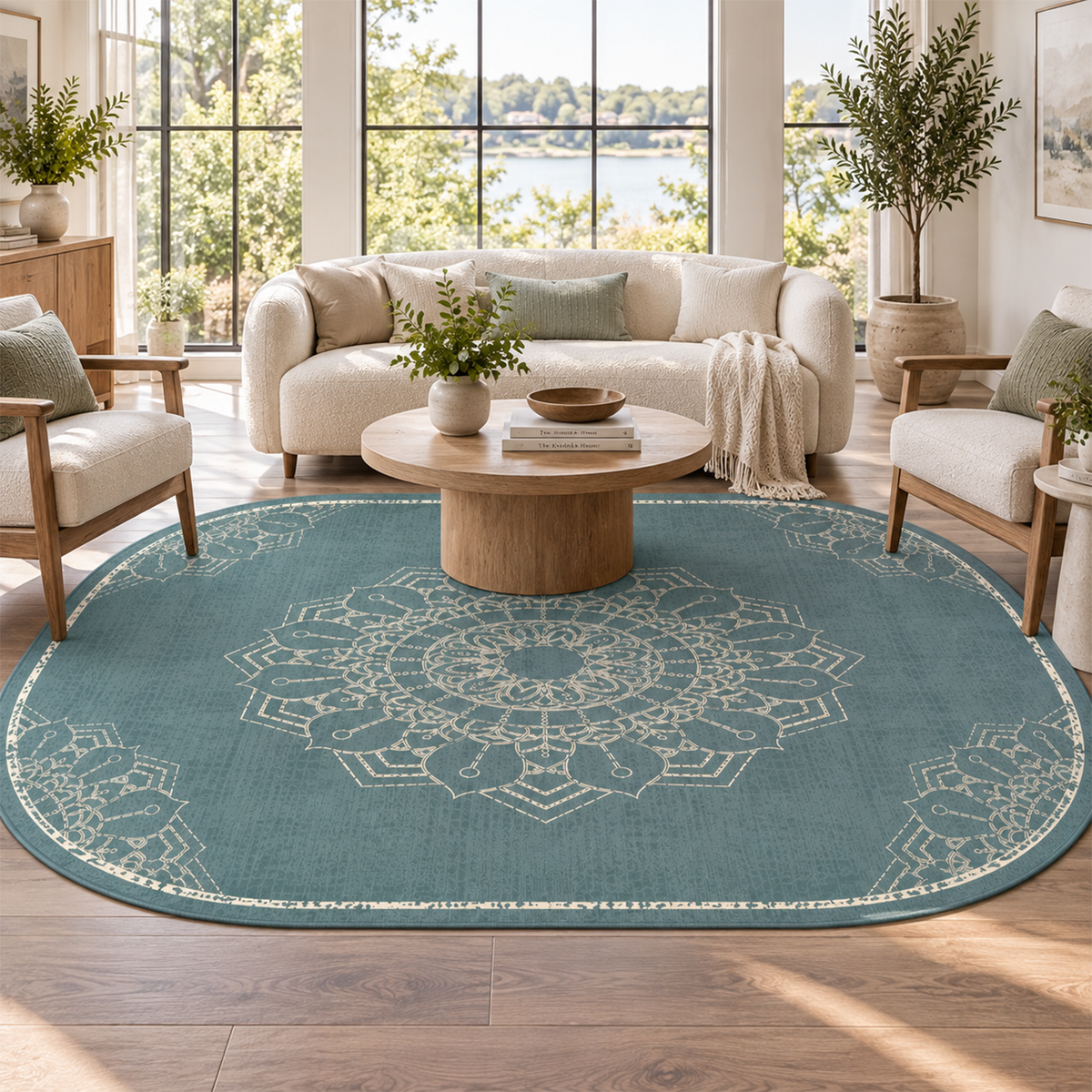 Teal Mandala Medallion Rug