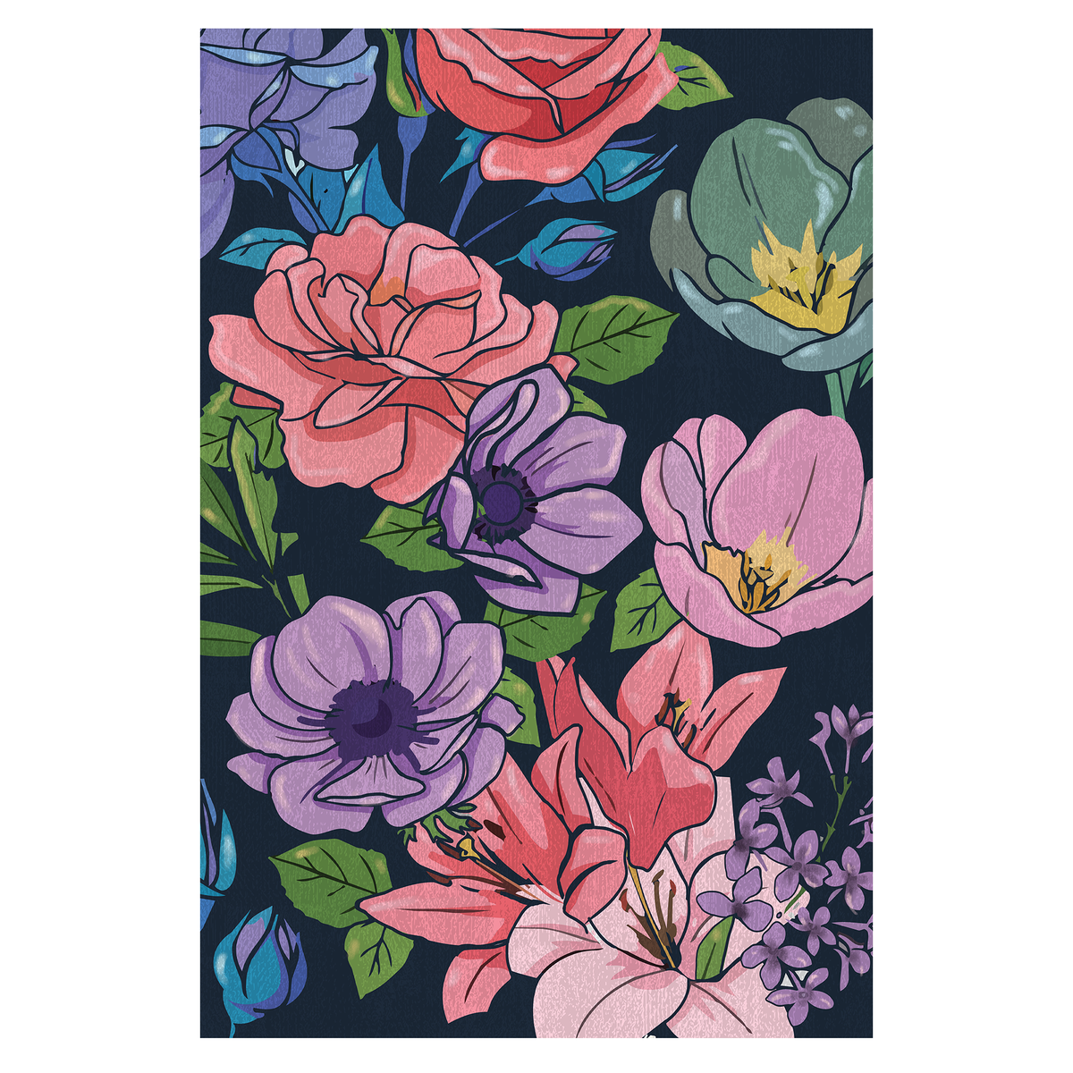Bold Floral Garden Washable Area Rug
