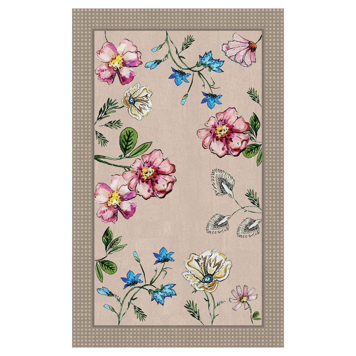 Vintage Floral Botanical Washable Area Rug