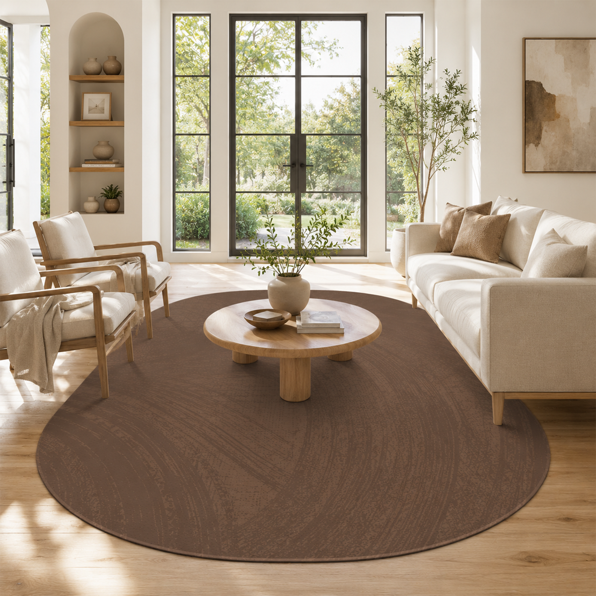 Mocha Abstract Brushstroke Rug