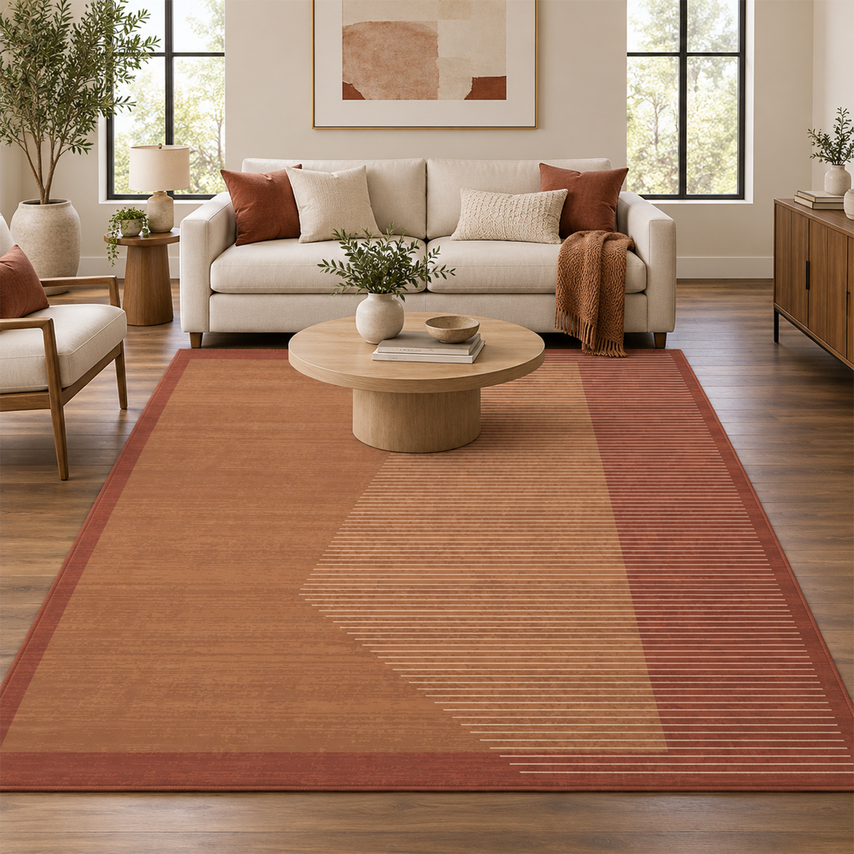 Terracotta Linear Arch Rug