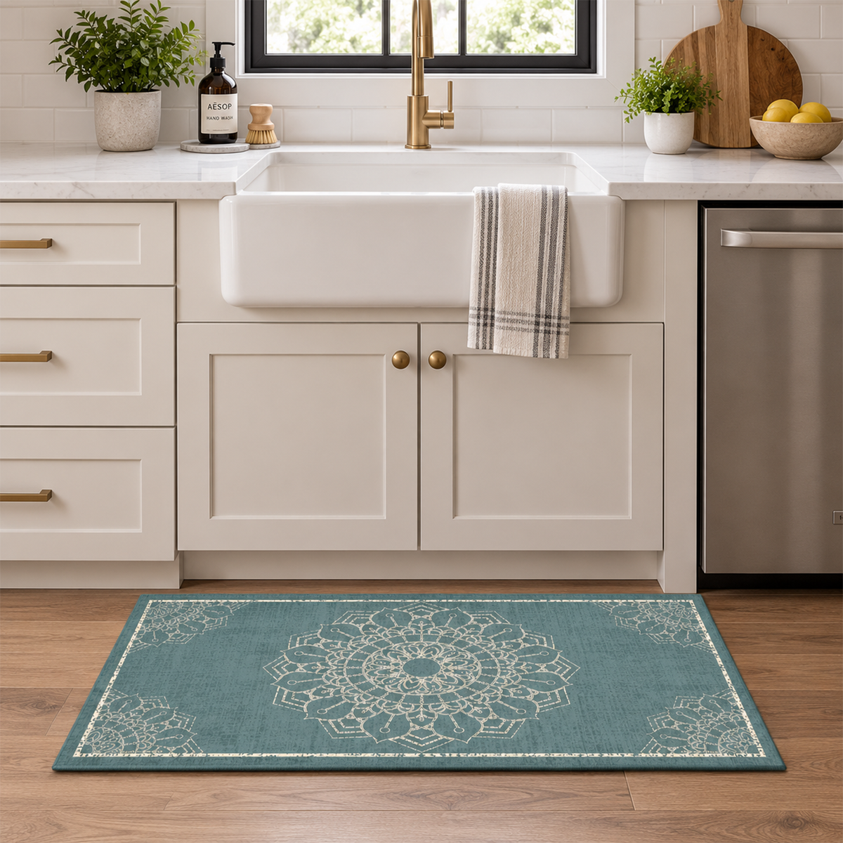 Teal Mandala Medallion Rug