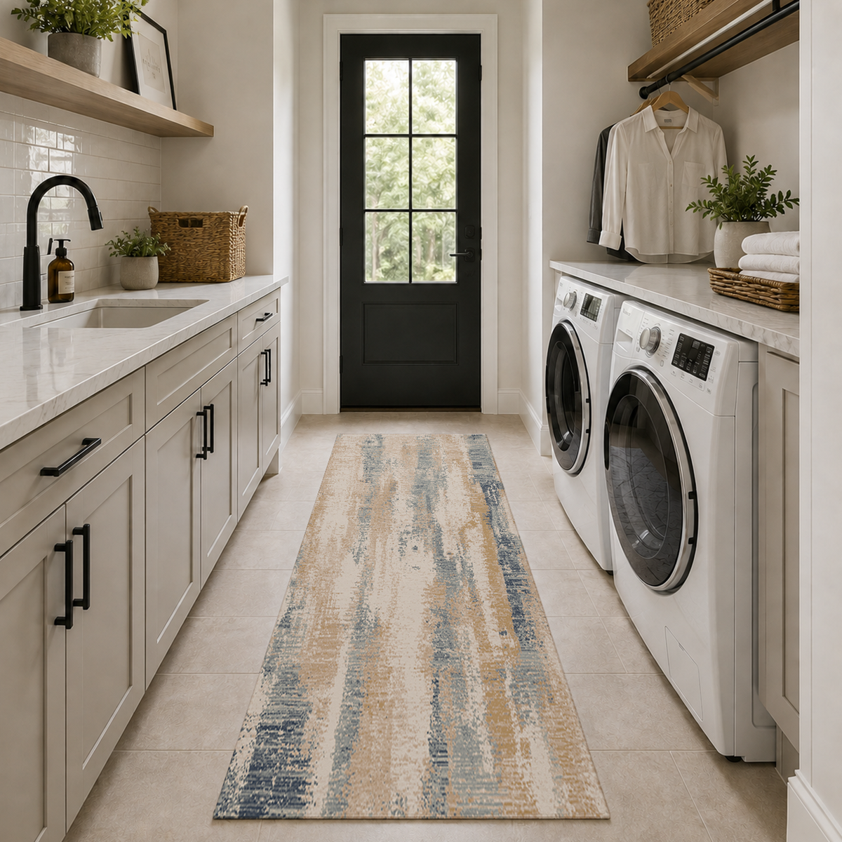 Coastal Blue Abstract Rug
