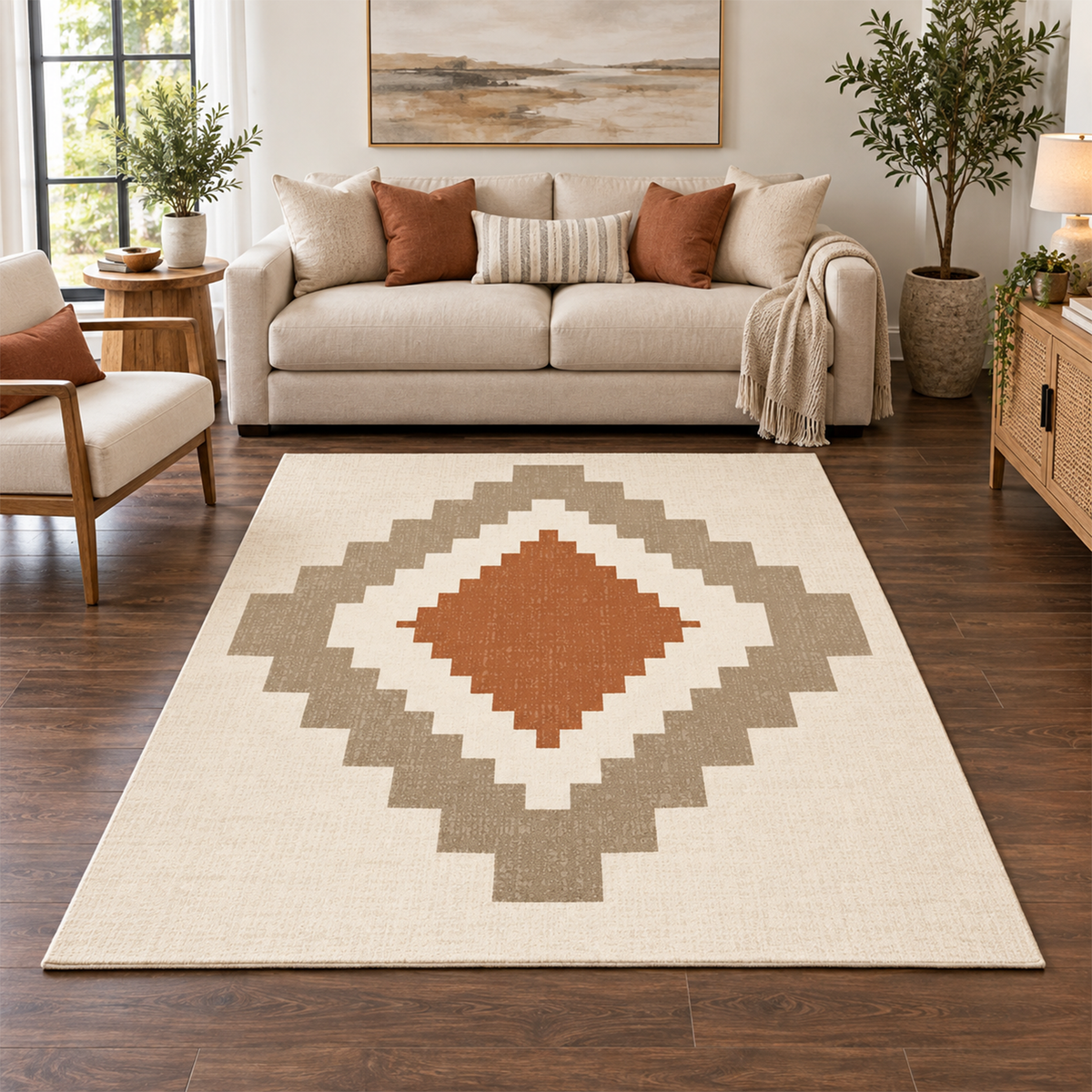 Terracotta Diamond Geo Rug