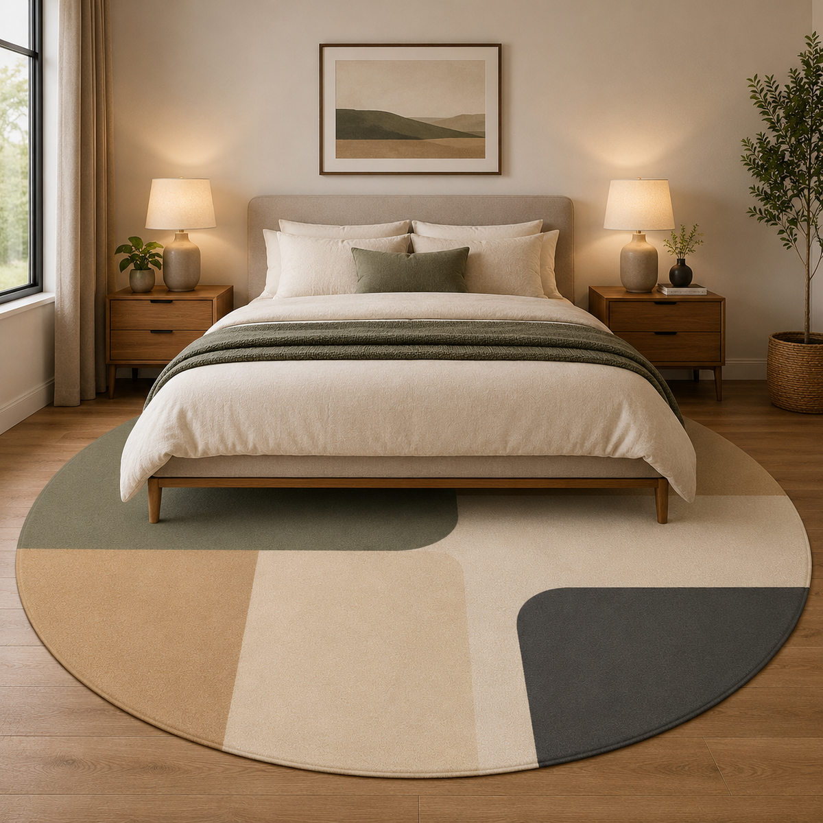 Modern Abstract Curved Color Block Area Rug