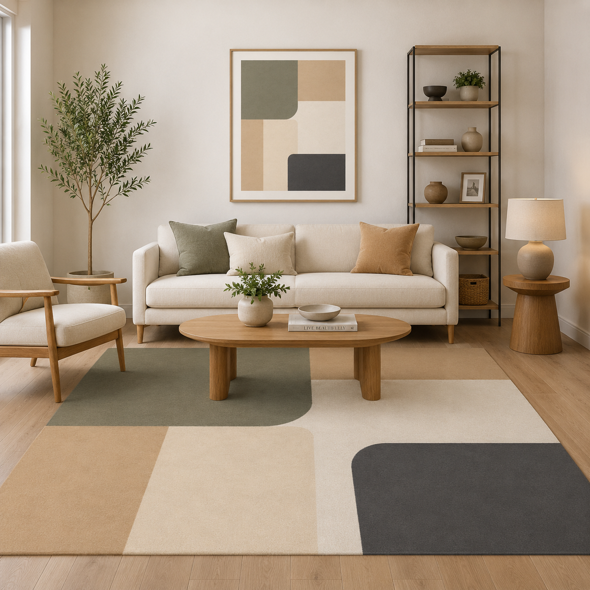Modern Abstract Curved Color Block Area Rug