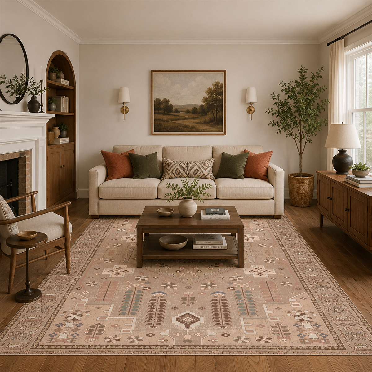 Blush Botanical Medallion Rug