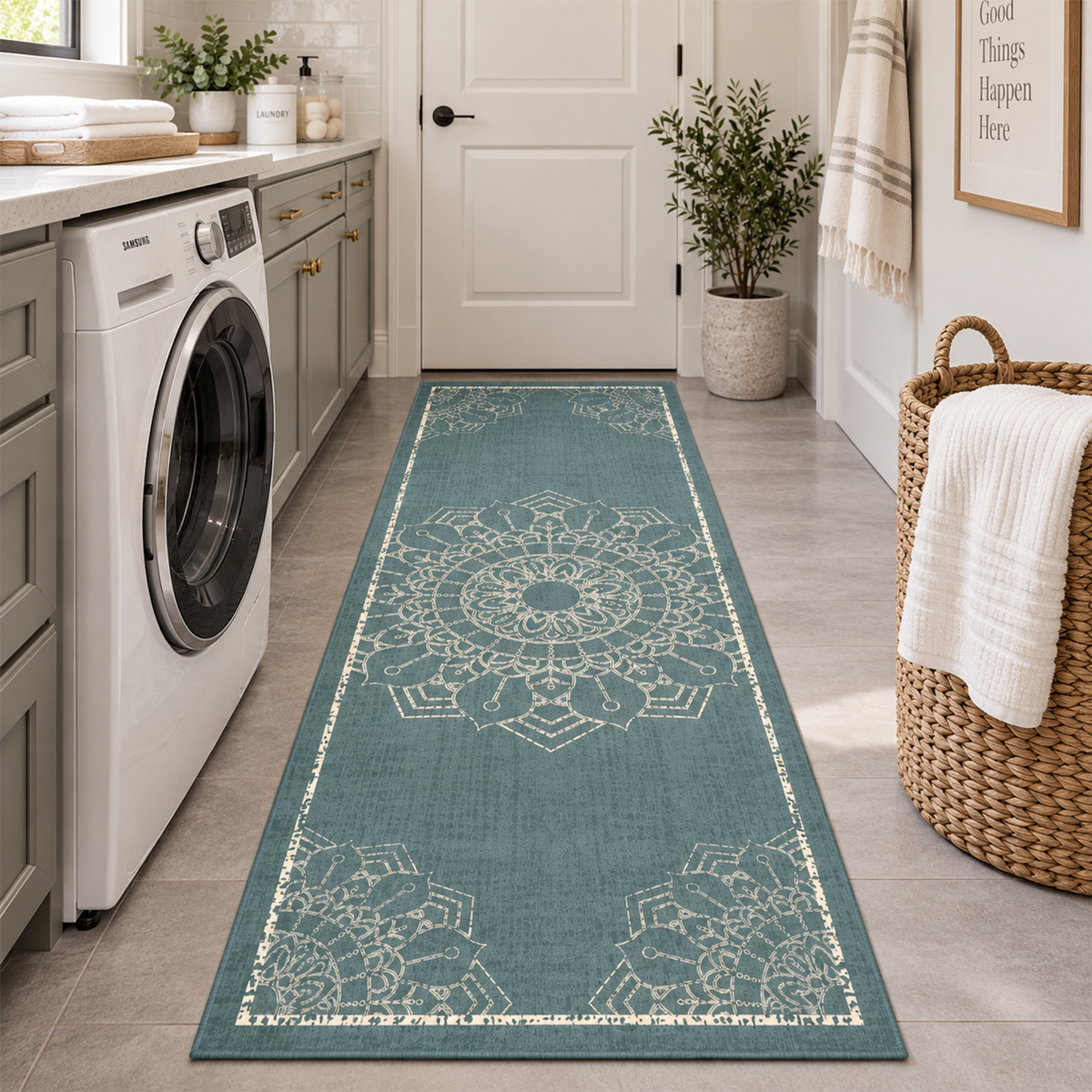 Teal Mandala Medallion Rug