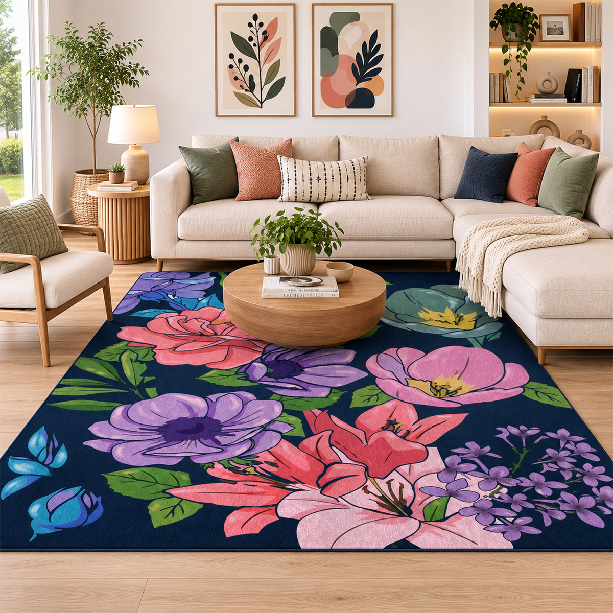 Bold Floral Garden Washable Area Rug