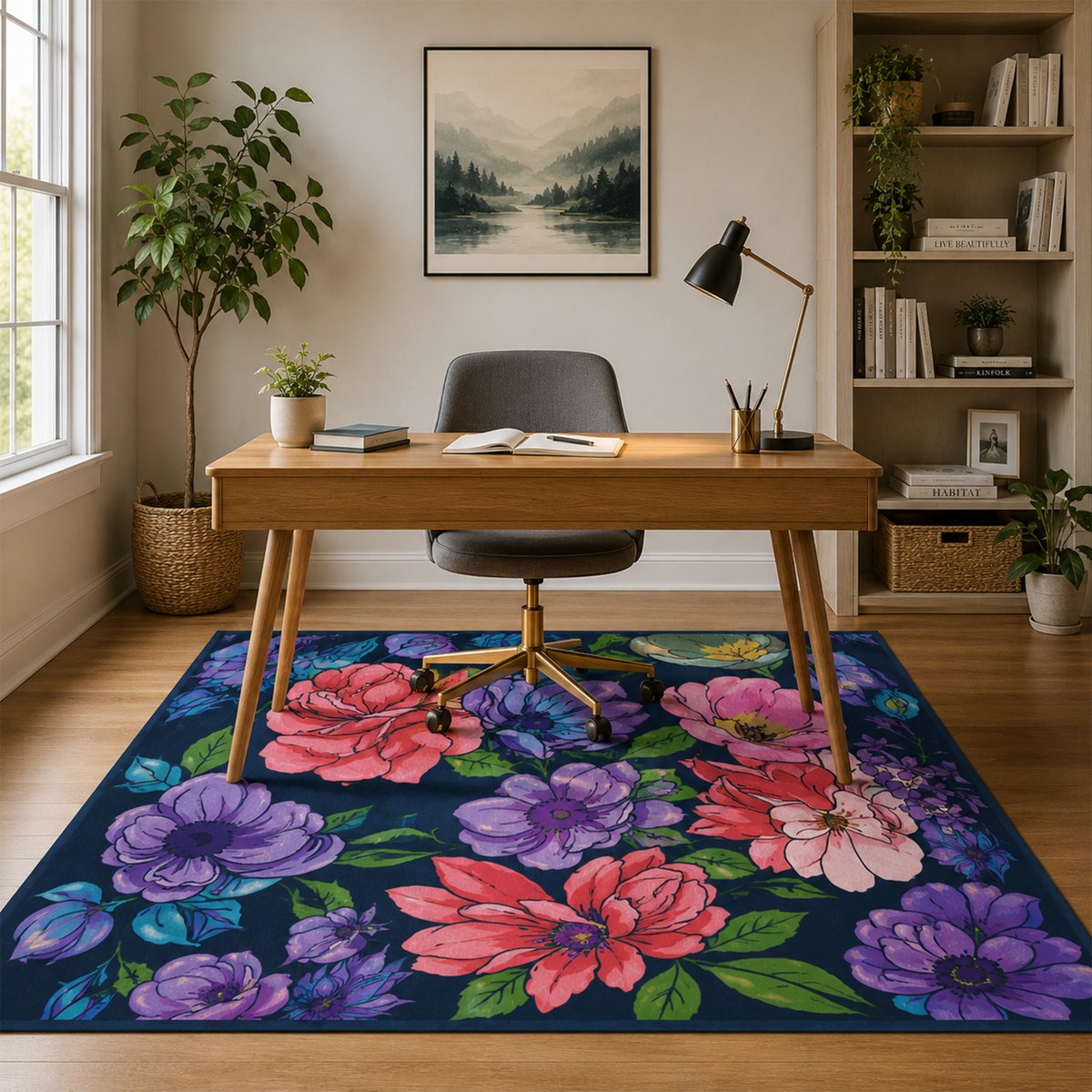 Bold Floral Garden Washable Area Rug
