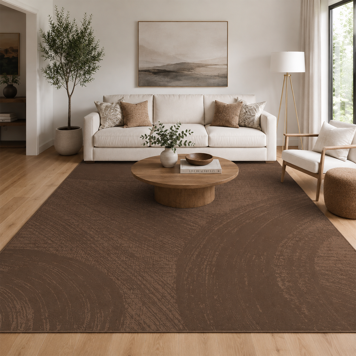 Mocha Abstract Brushstroke Rug