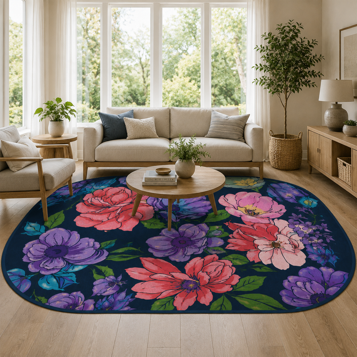 Bold Floral Garden Washable Area Rug