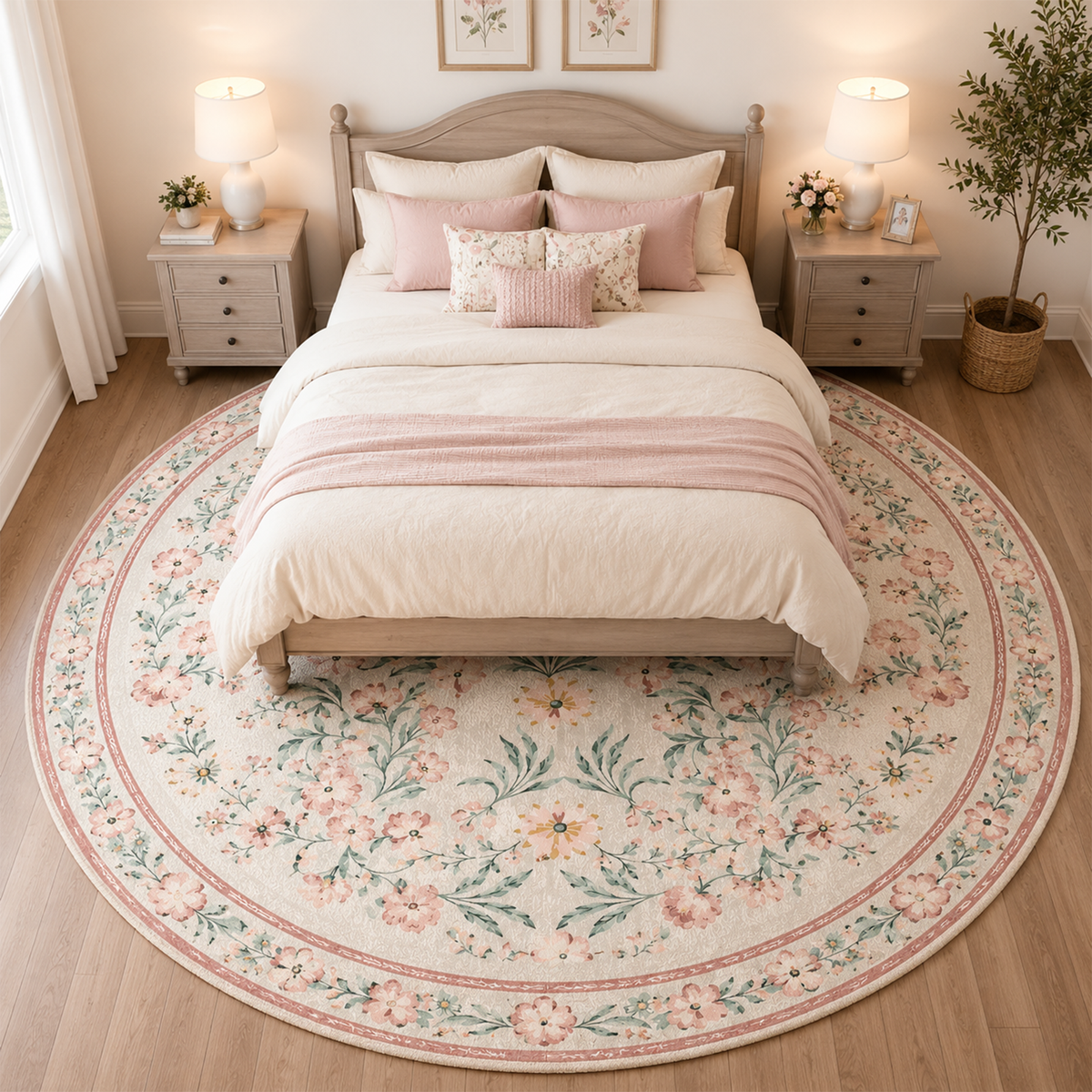Vintage Peach Floral Botanical Washable Area Rug