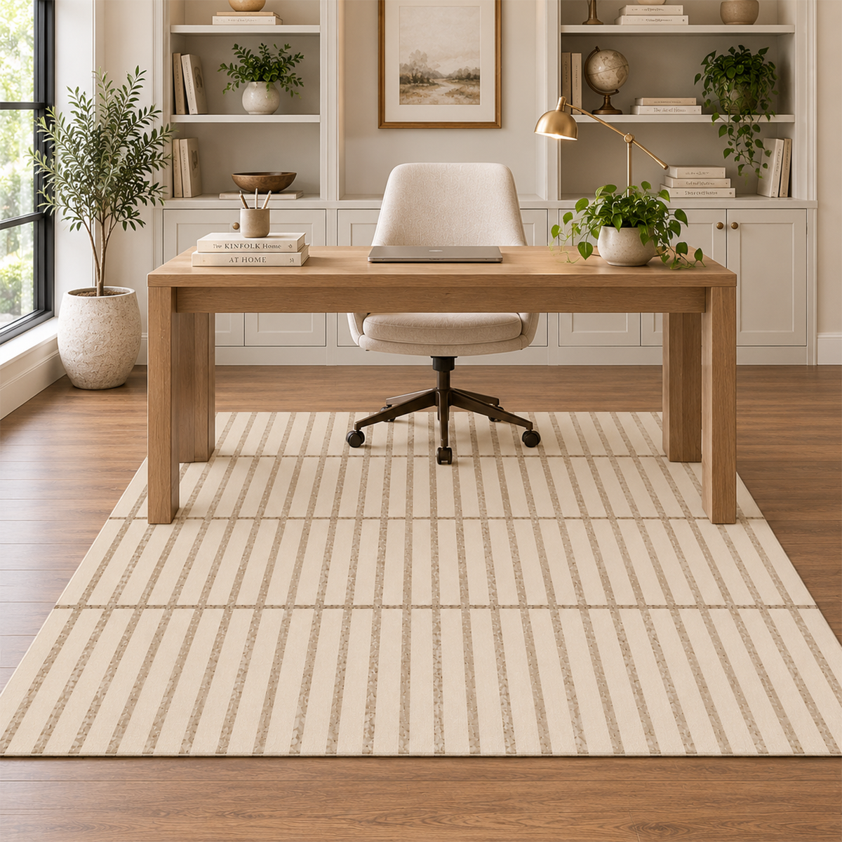 Beige Pinstripe Grid Rug