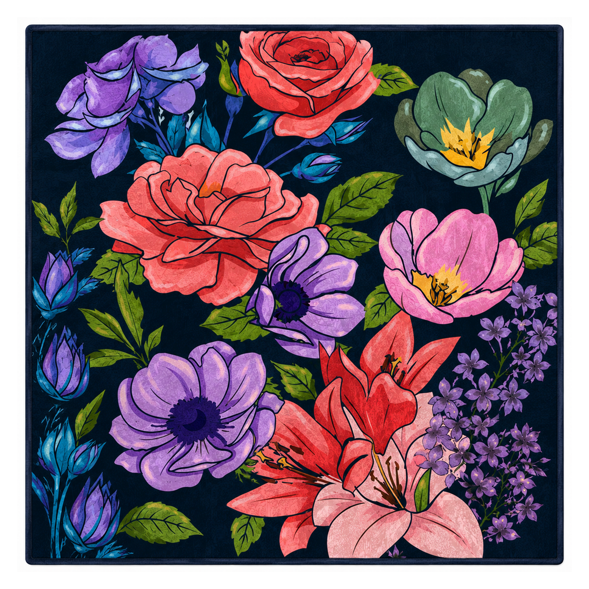 Bold Floral Garden Washable Area Rug