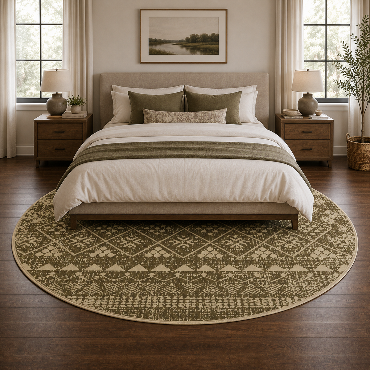 Olive Woven Diamond Kilim Rug