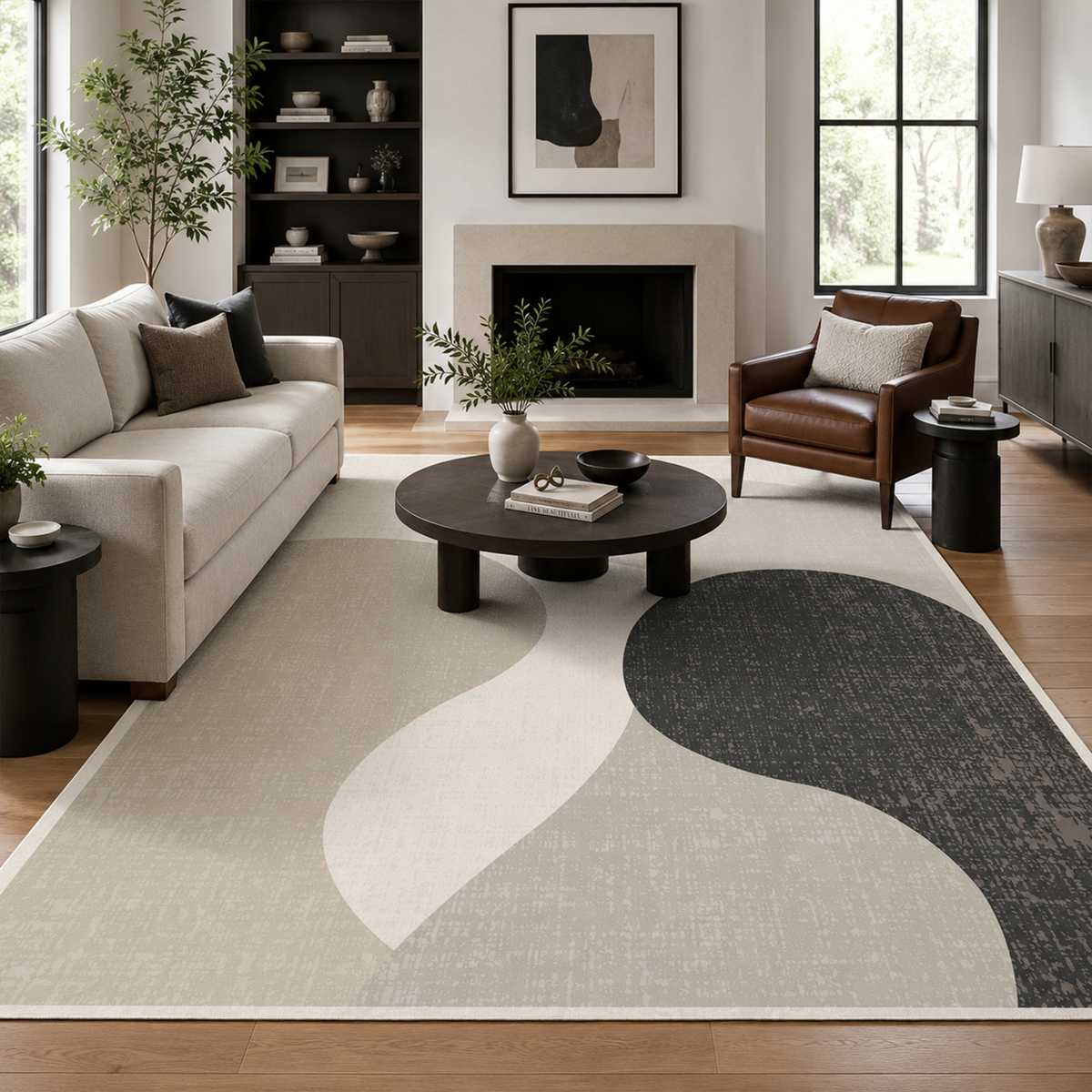 Neutral Organic Shapes Area Rug