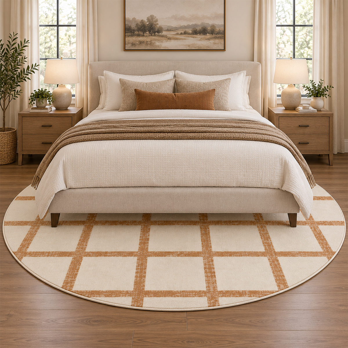 Camel Grid Check Rug