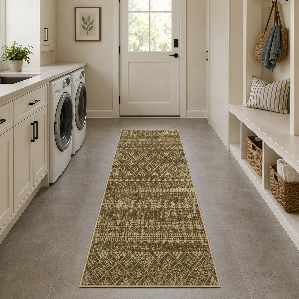 Olive Woven Diamond Kilim Rug