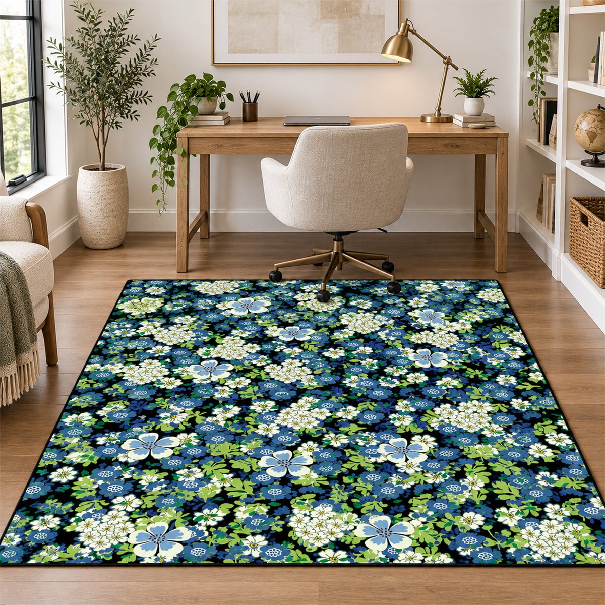 Sapphire Floral Garden Rug