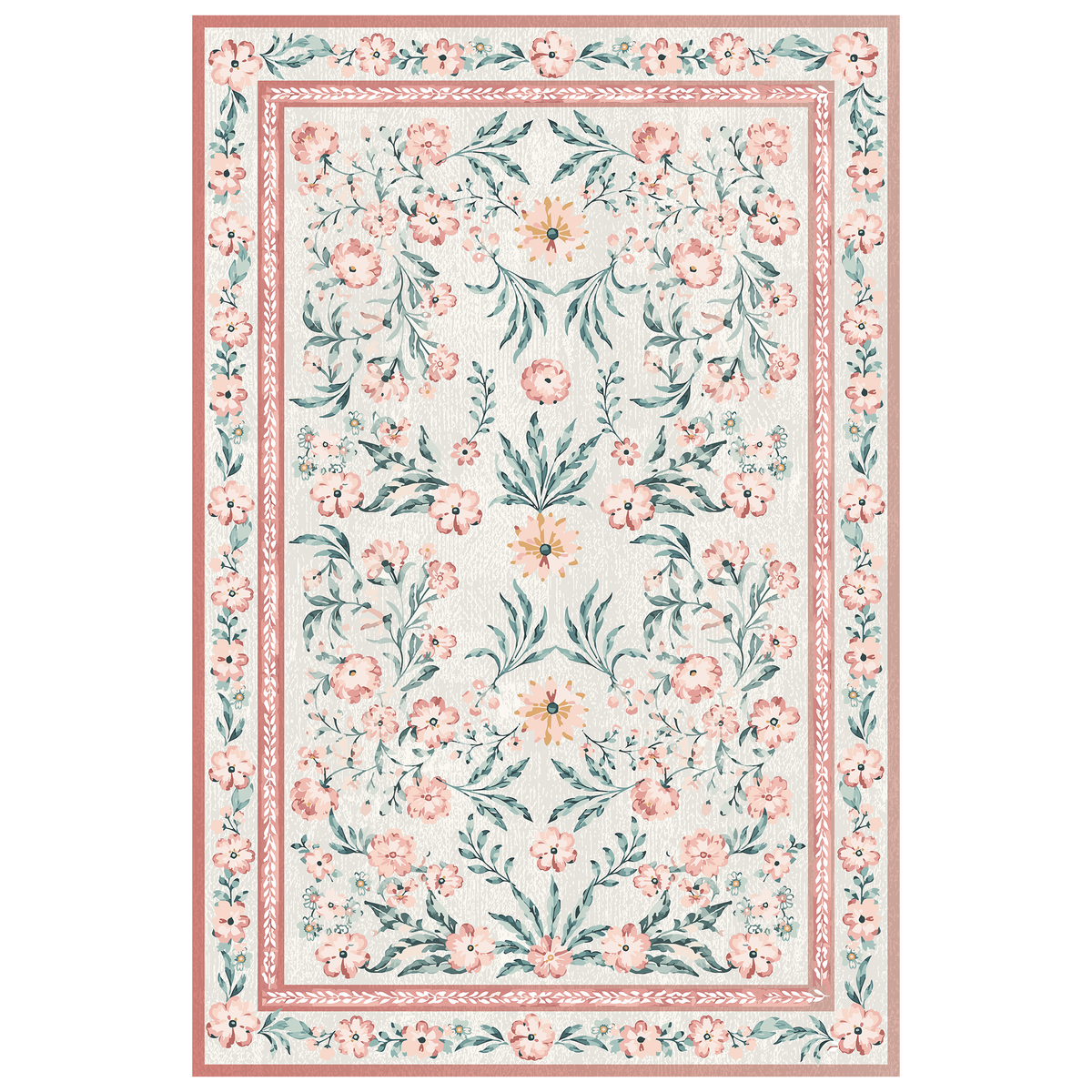 Vintage Peach Floral Botanical Washable Area Rug