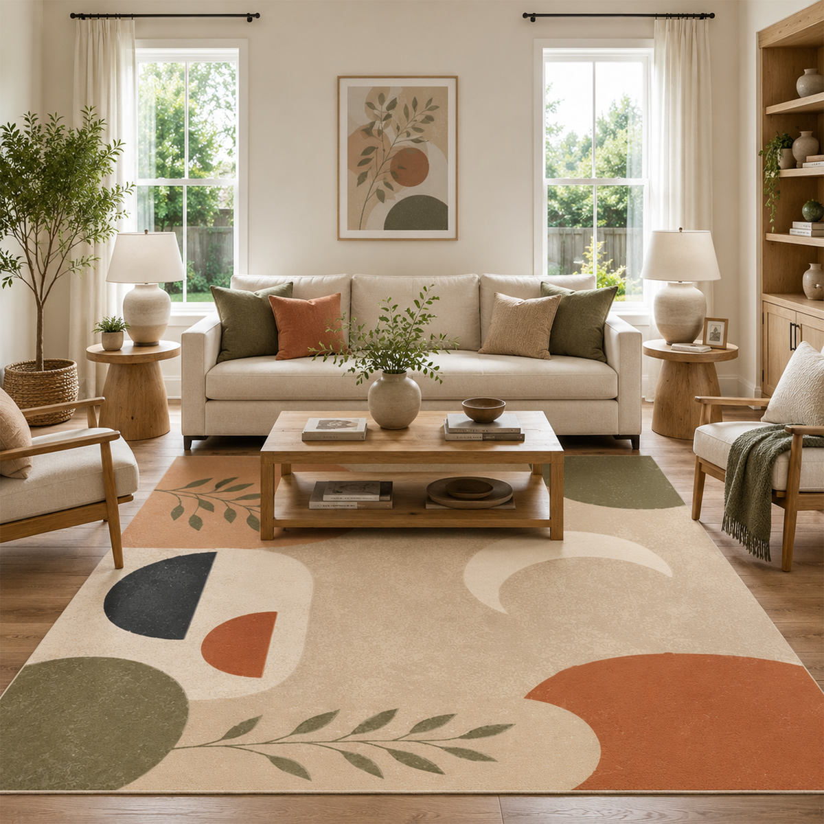 Modern Botanical Geometric Washable Area Rug