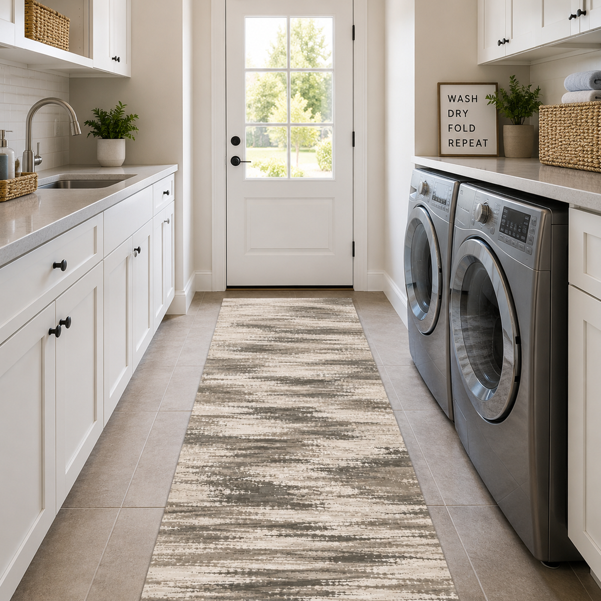 Taupe Brushstroke Abstract Rug